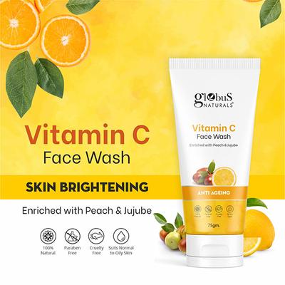 Globus Naturals Face Care Combo- Anti Ageing Vitamin C, Hydro Boost Lavender Face Wash 75gm each 2's - Face Wash & Cleansers