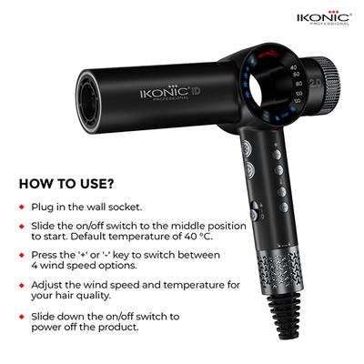 Ikonic Professional Hair Dryer Id 2.0 - Black And Metallic Silver 1's - Hair Dryers