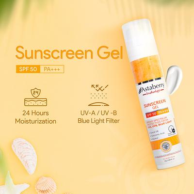 Astaberry Indulge Sunscreen Gel SPF 50 PA+++ For Broad Spectrum, UVA/B & Blue Light Protection 50 gm - Face Sunscreen