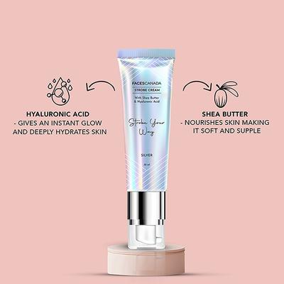 Faces Canada Strobe Cream with Shea Butter and Hyaluronic Acid - Silver, 30ml - Face Moisturizers