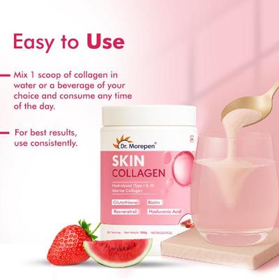Dr. Morepen Skin Collagen Powder - Strawberry Watermelon 250 g - Hair & Skin