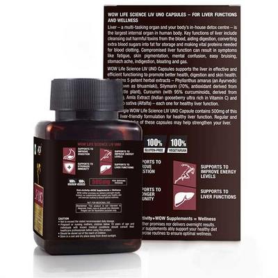 WOW Life Science 500 mg Liv Uno Veg Capsule 60's - Herbal Dietary Supplement
