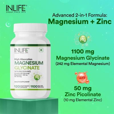 Inlife Magnesium Glycinate 1100 mg Veg Capsule 120's - Calcium And Minerals