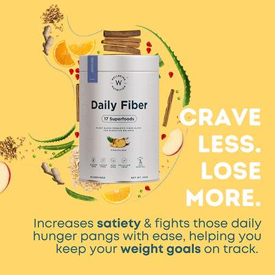 Wellbeing Nutrition Daily Fiber Powder, Weight Management, Manages Sugar Control, Bloating, Constipation - Pina Colada 30 Servings - Digestive Health