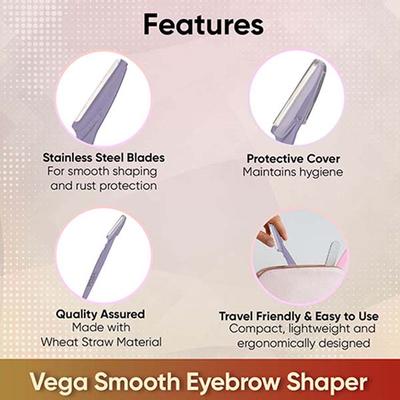 Vega Smooth Eyebrow Shaper for Women for Face, Eyebrows, Upperlips, Chin, Forehead, ESS-03 3's - Face & Eyebrow Razors