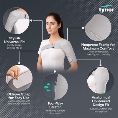 Tynor Cure Shoulder Support (Neoprene) (26 inches - 36 inches) (One Size Fits All) (J 14) - Neck/Shoulder Supports