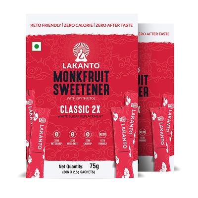 Lakanto Monkfruit Sweetener Sachets - Classic 2X (30's X 2.5 g)(Pack Of 2) 1's - Sugar Substitutes (Fitness)