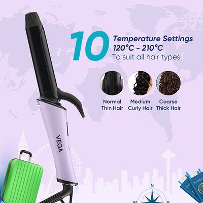 Vega Go Mini Hair Curler for Women with 25 mm Barrel, Auto Cut-Out for Travel Friendly (VHCH-08) 342 gm - Rollers & Curlers
