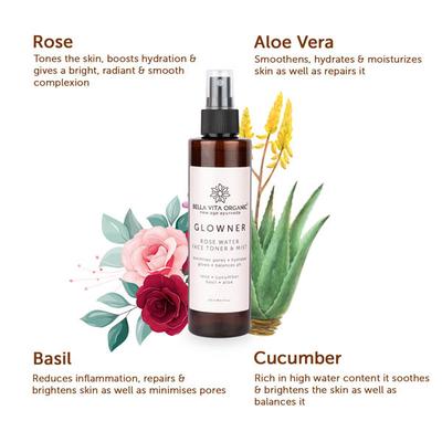 Bella Vita Organic Glowner Rose Water Face Toner & Mist 200 ml - Face Mists