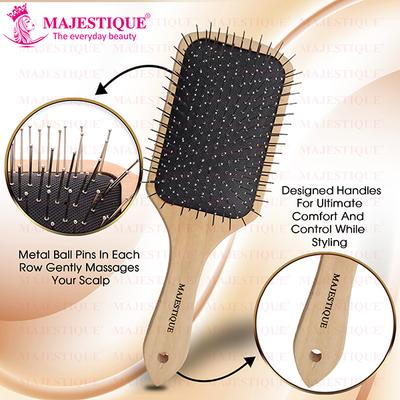 Majestique Premium Wooden Metal Pin Brush, Eco Friendly Wooden Hair Brush with Metal Pin Bristles 1's - Hair Brushes