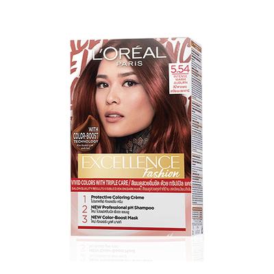 L'Oreal Paris Excellence Fashion Highlights Hair Color, with Color-Boost Technology 5.54 Intense Warm Auburn 172ml - Crème