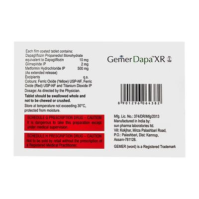 GEMER DAPA XR 10/2/500 Tablet 7's - Diabetes-Ant