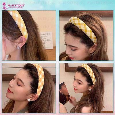 Majestique Padded & Wide Headbands, Stylish Hairband, Puffy Sponge, Printed Band - Yellow 1's - Hair Clips/Bands