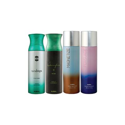 Ajmal 1 Raindrops Femme, 1 Sacrifice II For Him, 1 Magnetize And 1 Persuade Deodorants Pack of 4 200 ml - Deodorants/Roll-Ons