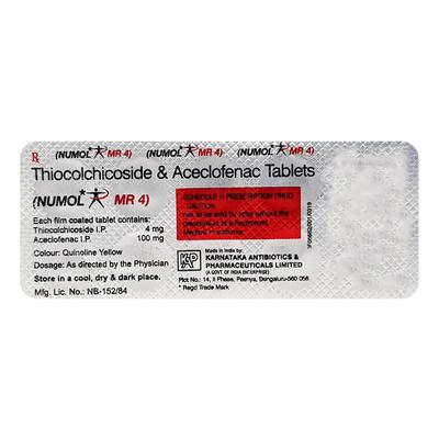 Numol MR 4mg Tablet 10'S - Muscle Cramps/Spasticity-Mus