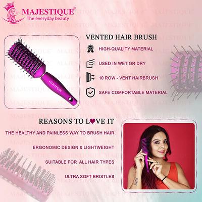 Majestique Purple 9 Row Vent Brush - Ball Tipped Bristles for Men and Women 1's - Hair Brushes