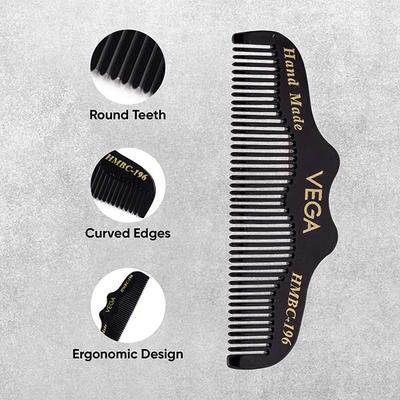 Vega Beard/ Moustache Comb for Men, Pocket-size Comb for Hair, Groom your Beard (HMBC-196) 17 gm - Hair Brushes