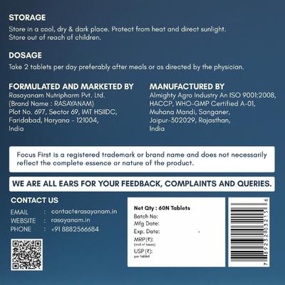 Rasayanam Focus First Liver Detox Tablets 60's - Speciality Medicines