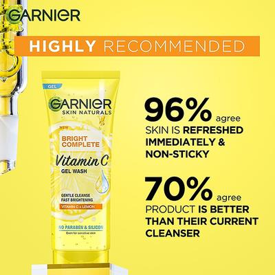 Garnier Bright Complete Vitamin C Gel Facewash Gentle Cleanser Skin 100ml - Under Eye Creams & Serums