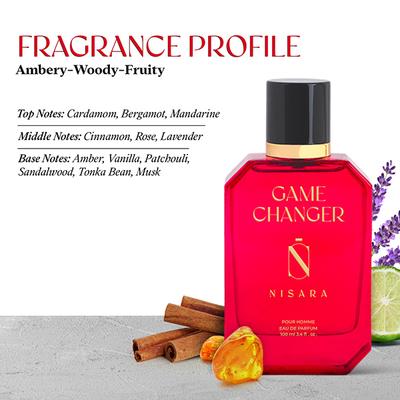 Nisara Game Changer Perfume Long Lasting Fragrance Ambery Woody Fruity Eau De Parfum For Men 100 ml - Men Perfumes (Edt/Edp)