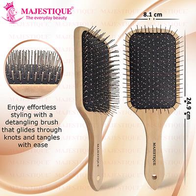 Majestique Premium Wooden Metal Pin Brush, Eco Friendly Wooden Hair Brush with Metal Pin Bristles 1's - Hair Brushes