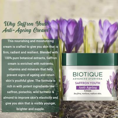 Biotique Youth Saffron Anti-Ageing Cream 50gm - Face Creams