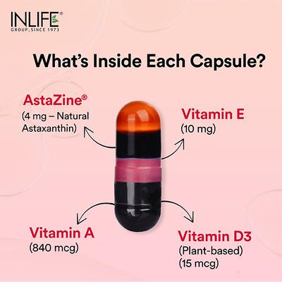 INLIFE Astaxanthin 4mg Supplement AstaZine Vitamin A, D, E Veg Capsules 30's - Multi-Vitamins