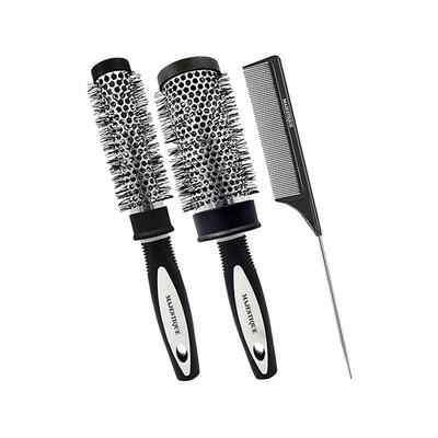 Majestique Two Blow Dry Hair Roller Brushes and Tail Comb, Blowout Hair Styling 3's - Hair Brushes