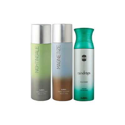 Ajmal Nightingale And Magnetize For Men & Women And Raindrops Femme Deodorants Pack of 3 200 ml - Deodorants/Roll-Ons