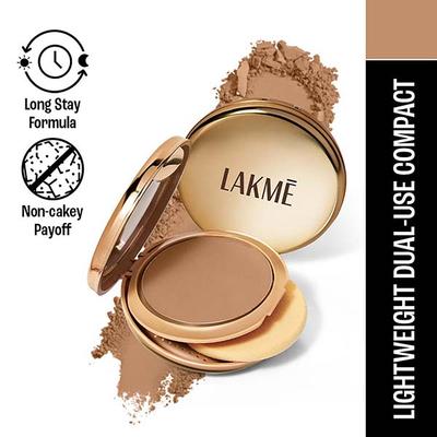 Lakme 9to5 Unreal Dual Cover Pressed Powder, 2 In 1 Compact + Foundation, 34 Almond, 9 gm - Compact Powder