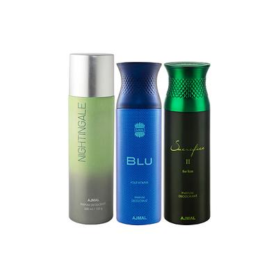 Ajmal 1 Nightingale, 1 Blu Homme And 1 Sacrifice II For Him Deodorants Pack of 3 200 ml - Deodorants/Roll-Ons