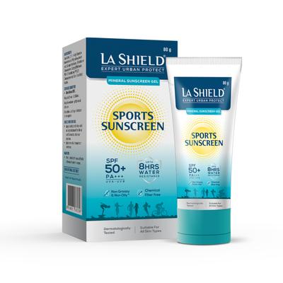 La Shield Mineral Sports Sunscreen Gel SPF 50 + 100% Mineral Sunscreen 8 Hours Water Resistant for Women and Men PA+++ 80 gm - Body Sunscreen