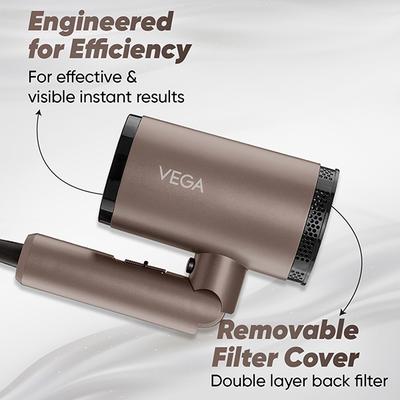 Vega Dry-Up 2000W Hair Dryer For Men & Women With 3 Heat/1 Speed Setting & Cool Shot Button, (Vhdh-36) - Hair Dryers