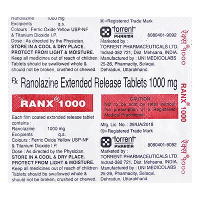 Ranx 1000 Tablet 10'S - Angina