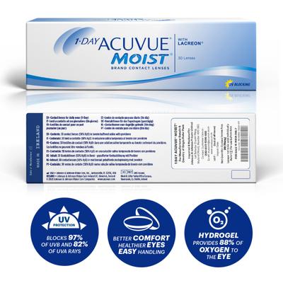 Acuvue 1 Day Moist Daily Disposable Contact Lenses - (-3.75 Power) Pack of 30's - Eyecare Lenses