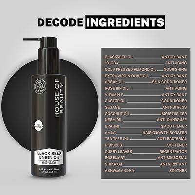 House of Beauty Blackseed Onion Oil Reduces Hair Fall With Real Kalonji Seeds Benefits 200ml - Hair Oils