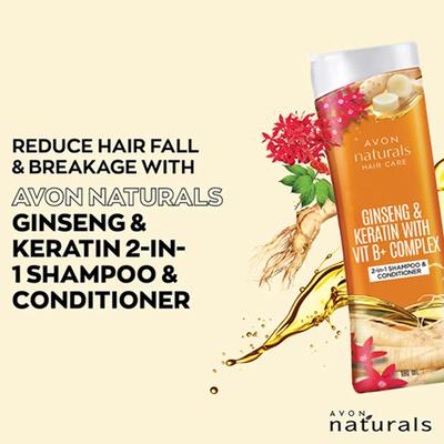 Avon Naturals Ginseng & Keratin With Vitamin B+ Complex 2-In-1 Shampoo & Conditioner 180 ml - Dry Shampoos & Conditioners
