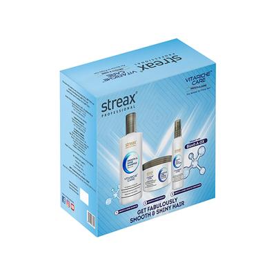 Streax Professional Vitariche Smooth & Shine Post Care Combo Kit ( Shampoo + Masque + Serum) 600 ml - Hair Sets & Kits