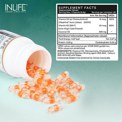 Inlife Vitamin D3 600 IU + K2 Vegan Liquid Capsule 60's - Multi-Vitamins