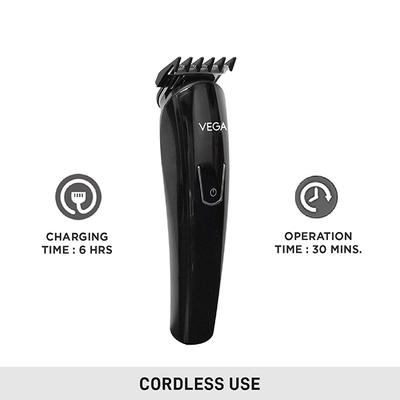 Vega T2 Beard Trimmer for Men with 2 Comb Attachment- 0.5mm - 3mm, 45 Mins Runtime, Black (VHTH-14) 1's - Trimmers