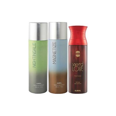 Ajmal Nightingale And Magnetize For Men & Women And Sacred Love Deodorants Pack of 3 200 ml - Deodorants/Roll-Ons