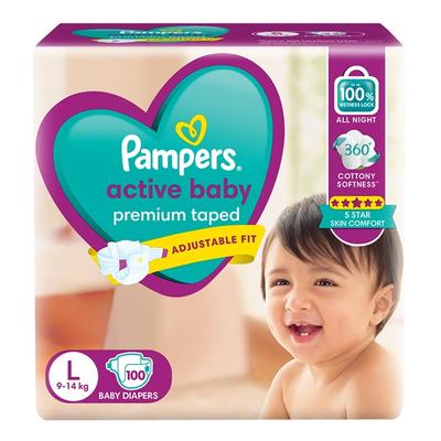 Pampers Active Baby Premium Taped Diaper Pants (L) 100's - Diapers & Wipes