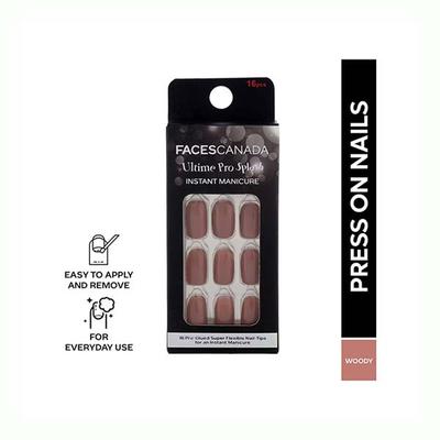 Faces Canada Ultime Pro Splash Instant Manicure - Woody , Press On Nail Extensions - 16 Pcs 1's - Nail Art