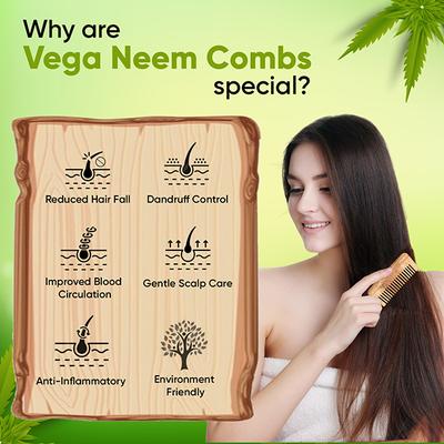 Vega Neem Hair Combs for Women and Men for Reduce Hairfall, Detangling, Frizz Control and Shine (WNC-05) 54 gm - Hair Brushes