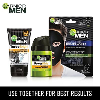 Garnier Men Turbo Bright 2 In 1 Anti Pollution Double Action Black Charcoal Vitamin C Face Wash 150gm - Face Washes