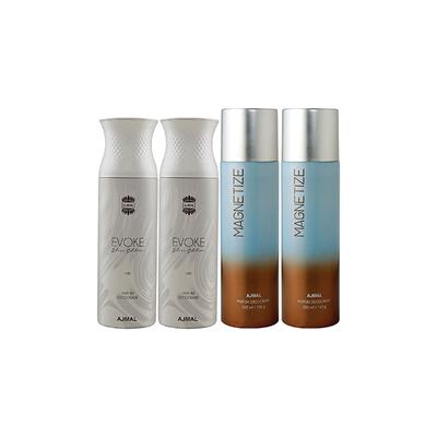 Ajmal 2 Evoke Silver Edition For Him And 2 Magnetize Deodorants Pack of 4 200 ml - Deodorants/Roll-Ons