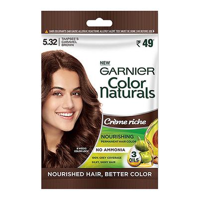 Garnier Color Naturals Creme Riche Sachet, Shade 5.32, Taapsee's Caramel Brown 60 gm - Crème