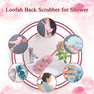 Majestique Long Handle Bath Loofah, Body Scrubber Soft Nylon Mesh Sponge Bath Brush- Multicolor 1's - Loofahs & Sponges