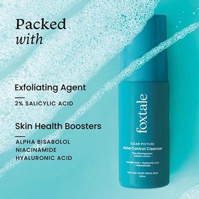 Foxtale Clear Picture Acne Control Cleanser for Oily and Acne Prone Skin Face Wash 100 ml - Scrubs & Exfoliants