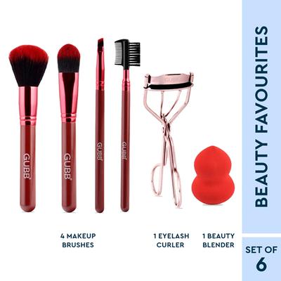Gubb Beauty Favourites 4 Makeup Brushes 1 Eyelash Curler Rose Gold 1 Beauty Blender 1's - Face Brush